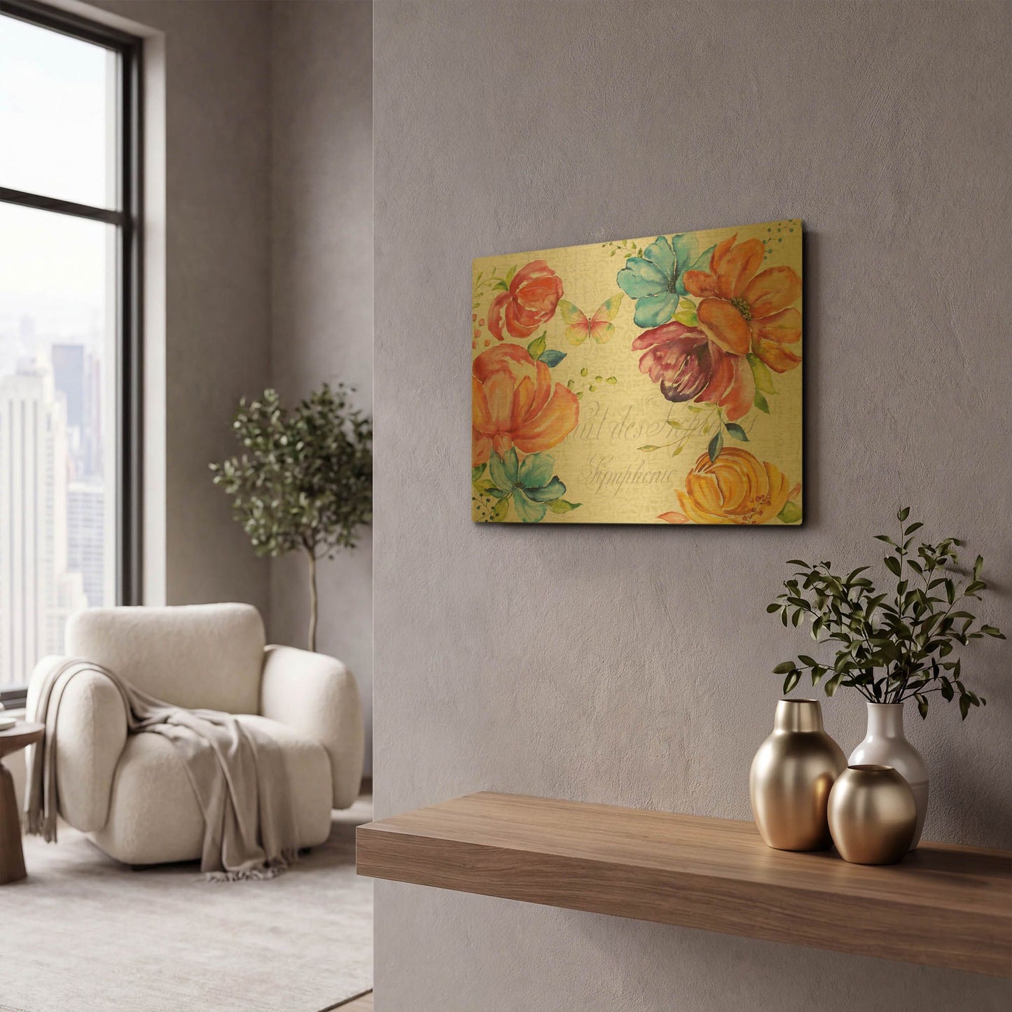 'Floral Symphonie In The Garden' By Jean Plout Gold Metal Wall Art