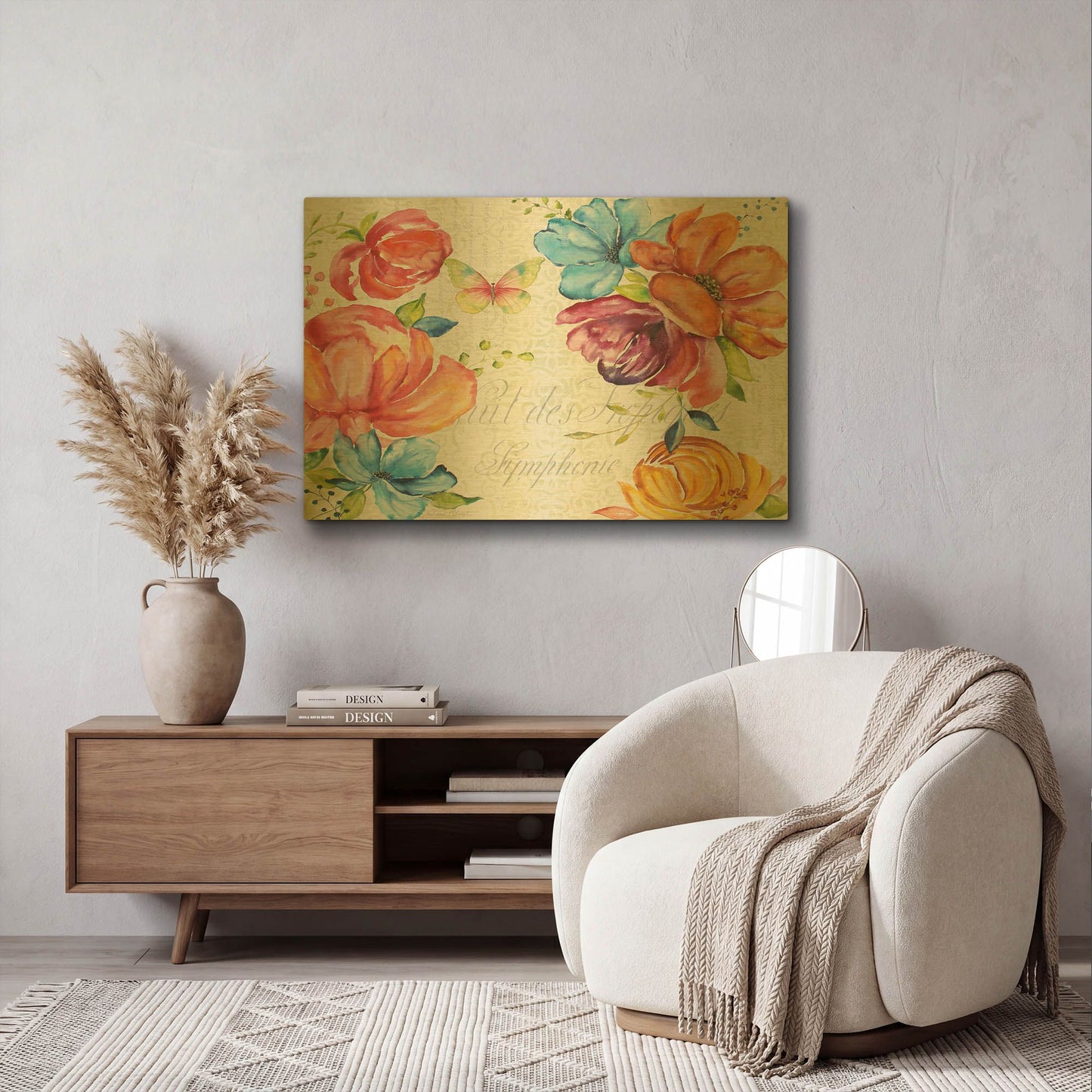 'Floral Symphonie In The Garden' By Jean Plout Gold Metal Wall Art