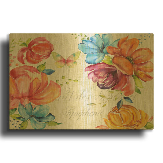 'Floral Symphonie In The Garden' By Jean Plout Gold Metal Wall Art