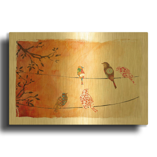 'Folkbirds' By Jean Plout Gold Metal Wall Art