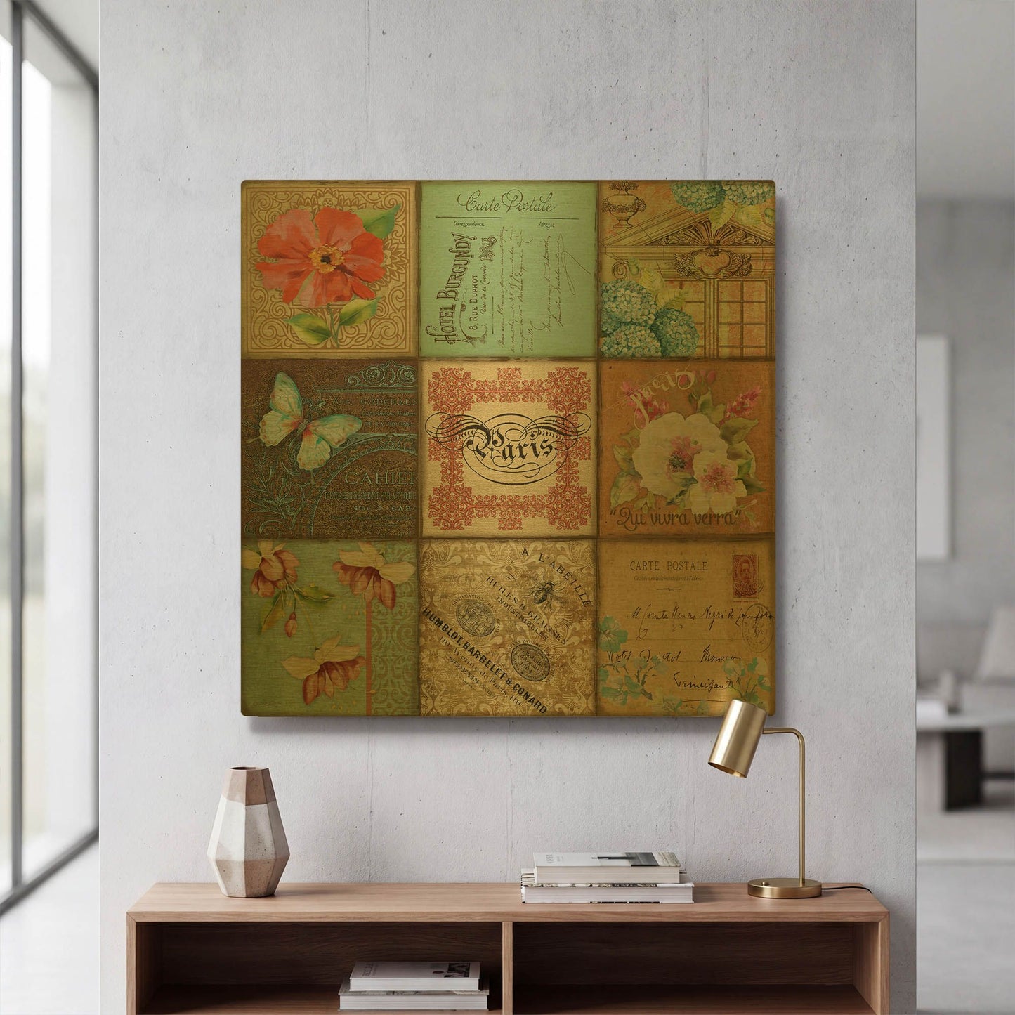 'French Quilt' By Jean Plout Gold Metal Wall Art