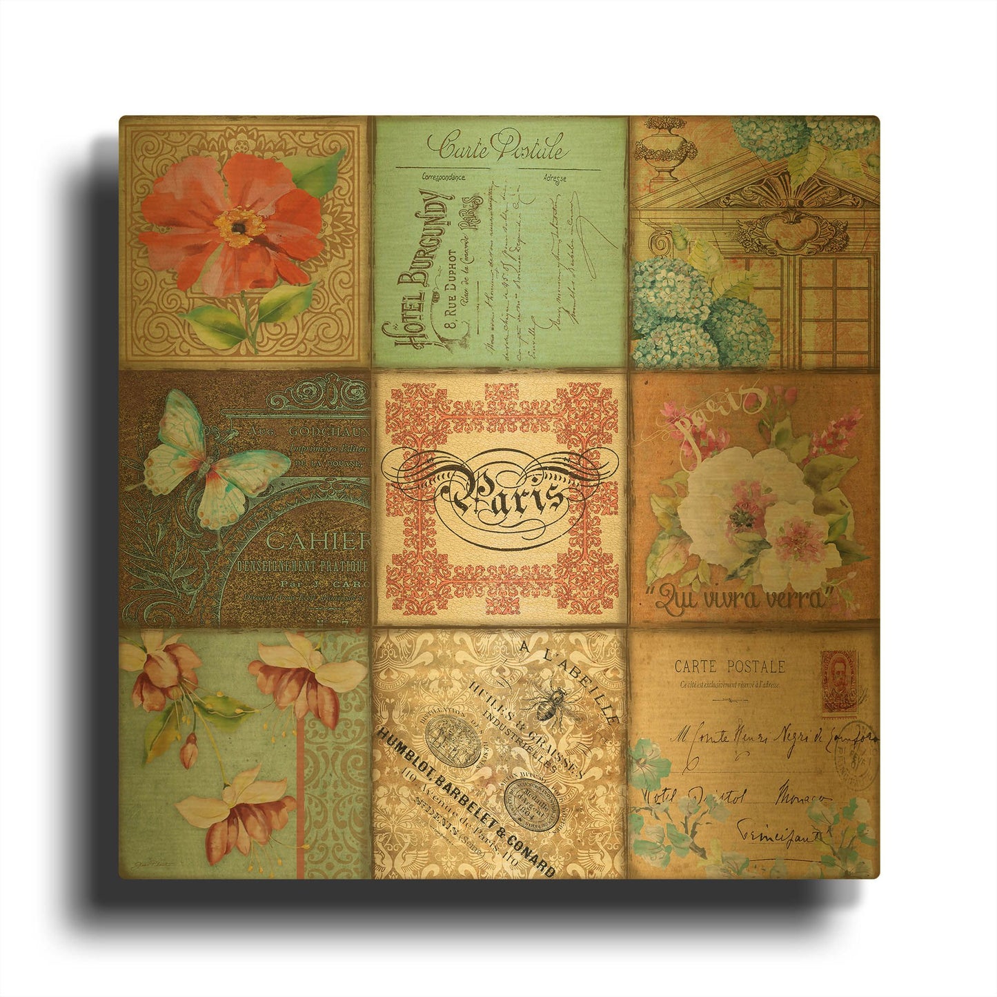'French Quilt' By Jean Plout Gold Metal Wall Art