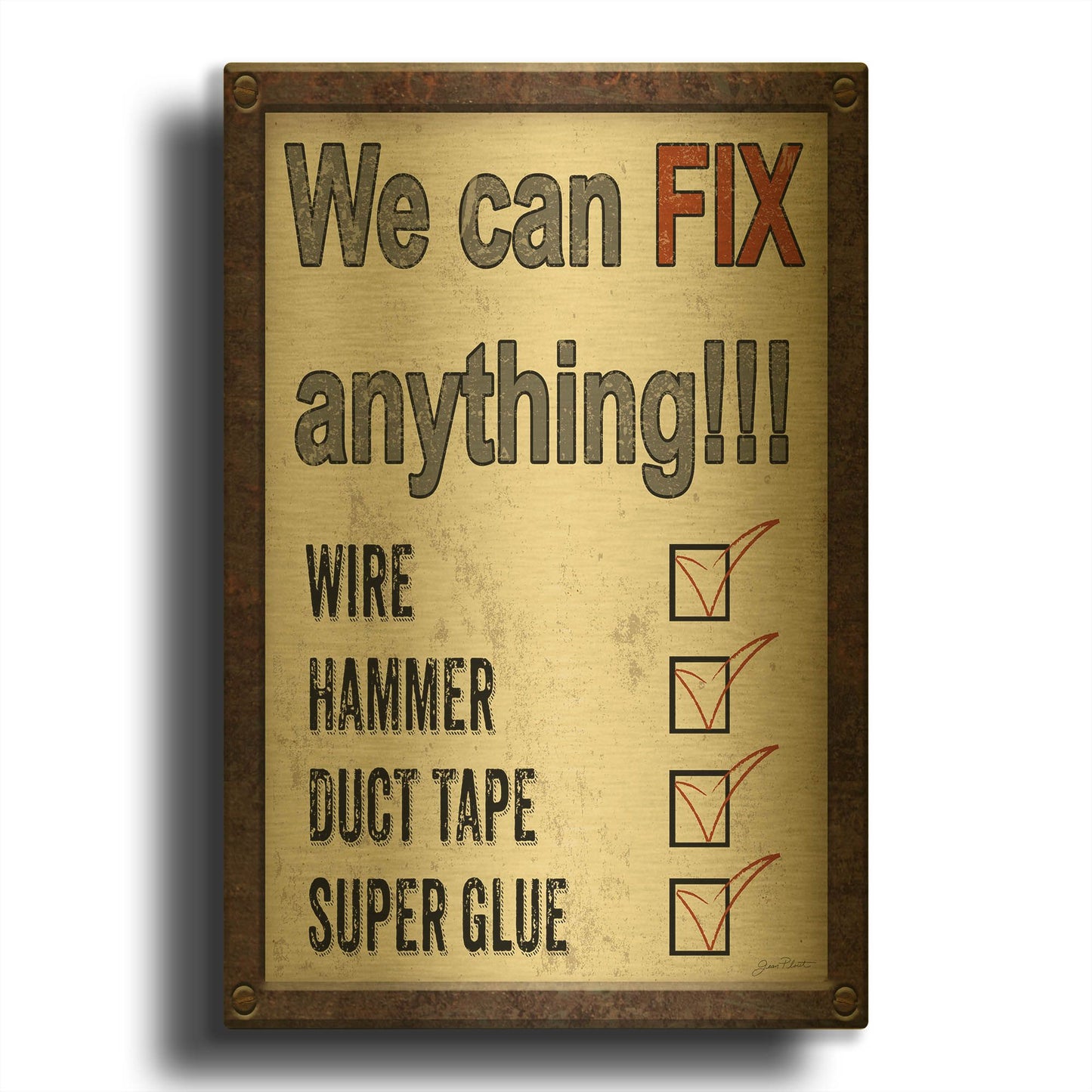 'Garage Sign Collection A' By Jean Plout Gold Metal Wall Art