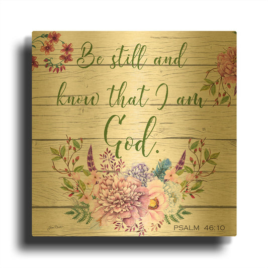 'Garden Florals Bible Verse A' By Jean Plout Gold Metal Wall Art