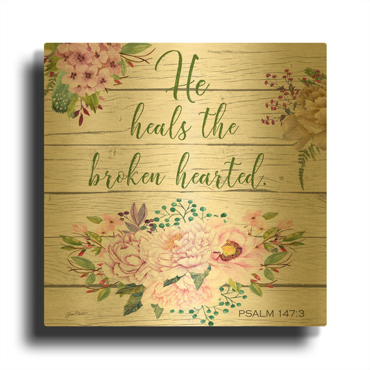 'Garden Florals Bible Verse B' By Jean Plout Gold Metal Wall Art