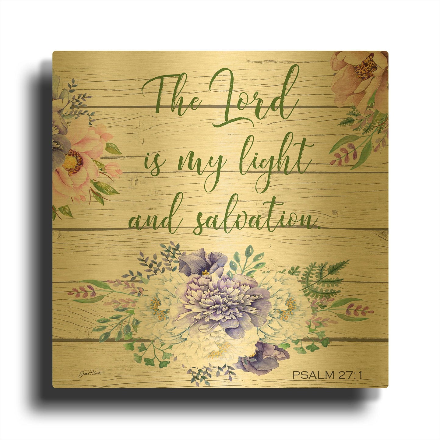 'Garden Florals Bible Verse C' By Jean Plout Gold Metal Wall Art