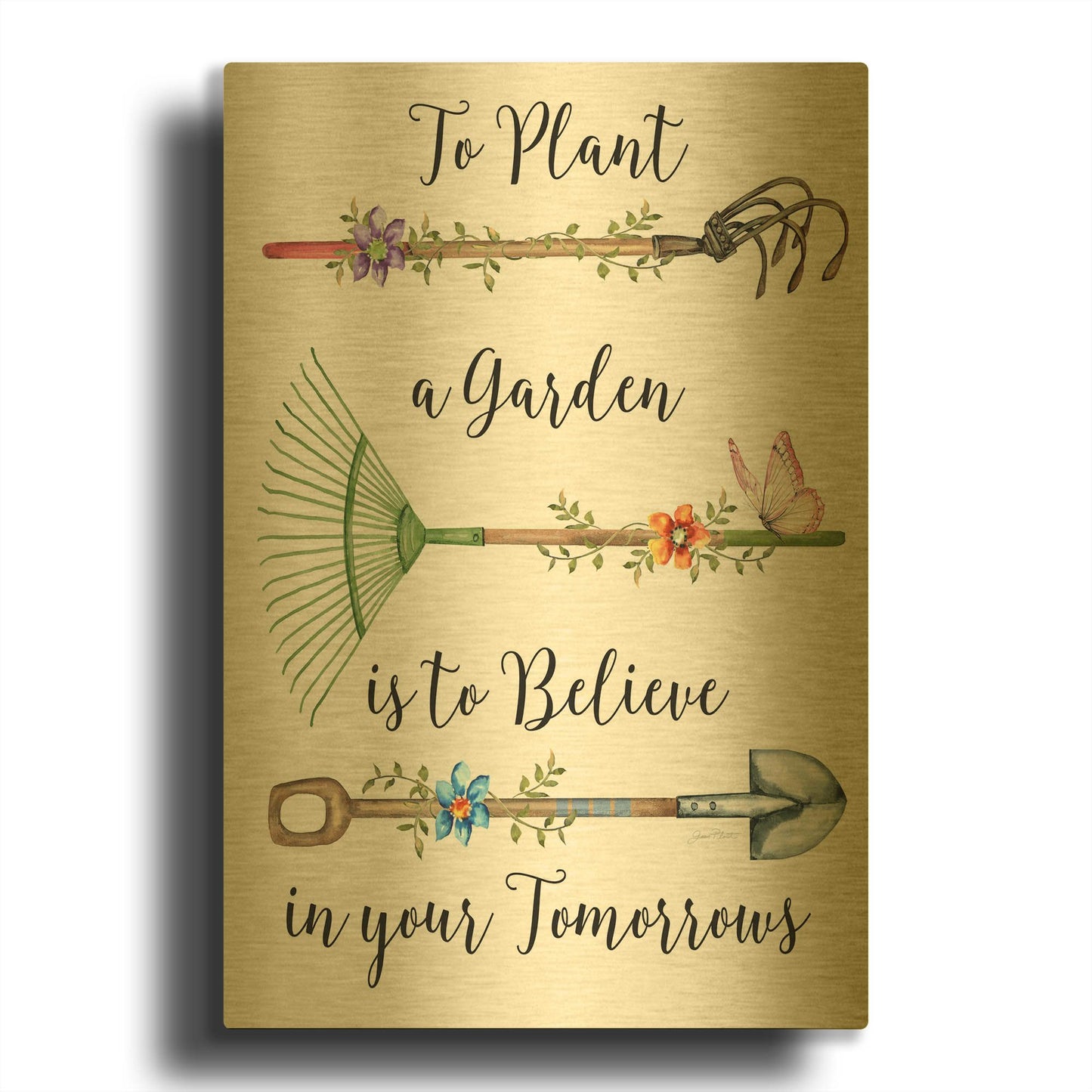 'Garden Inspiration A' By Jean Plout Gold Metal Wall Art