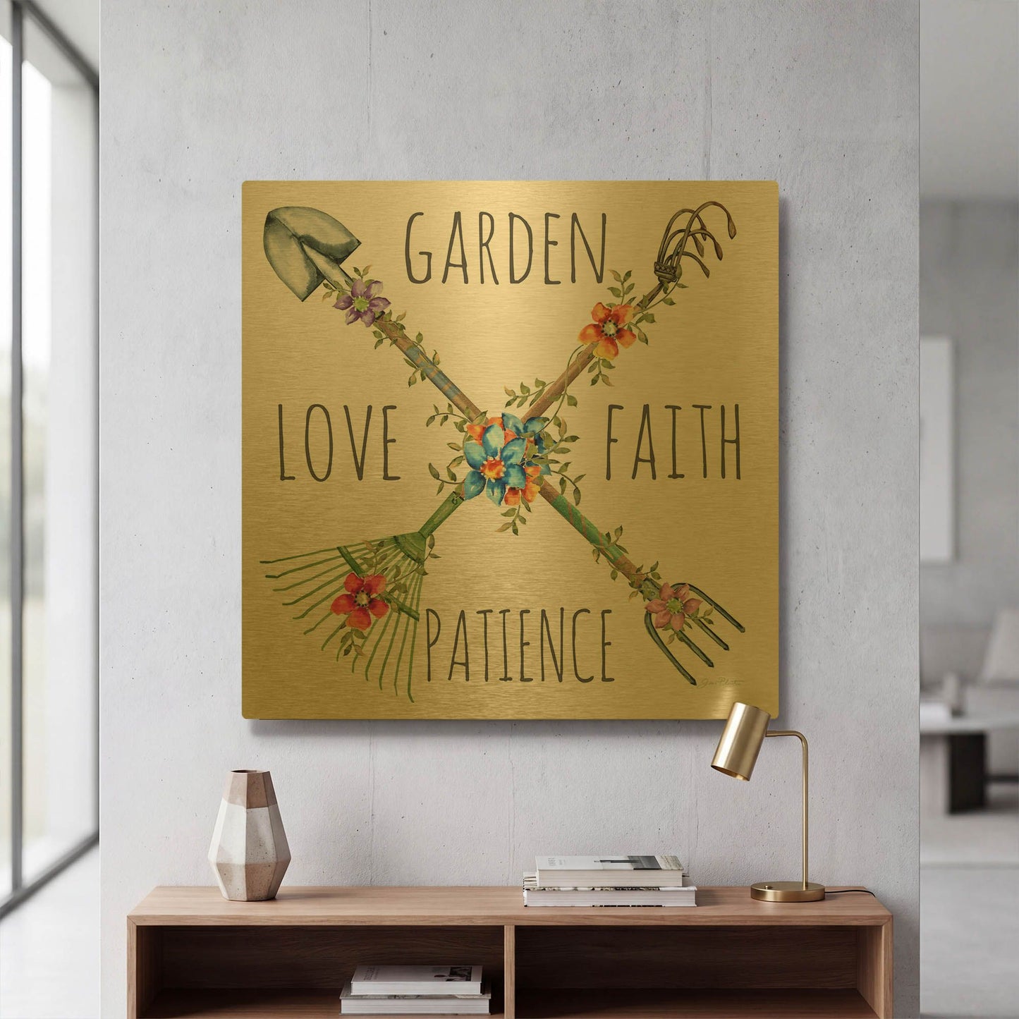 'Garden Inspiration B' By Jean Plout Gold Metal Wall Art