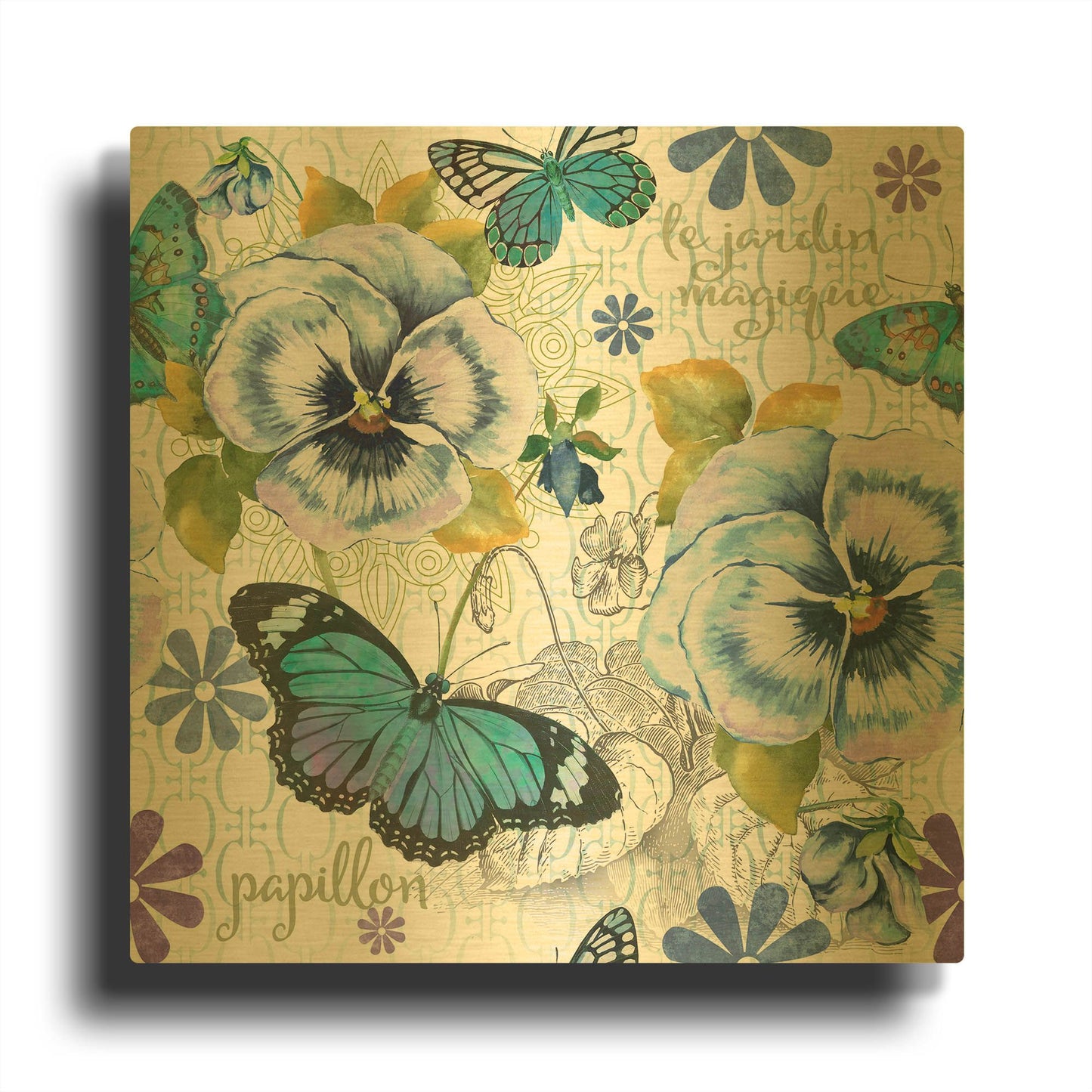'Garden Magic-E' By Jean Plout Gold Metal Wall Art