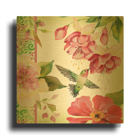 'Garden Party A' By Jean Plout Gold Metal Wall Art