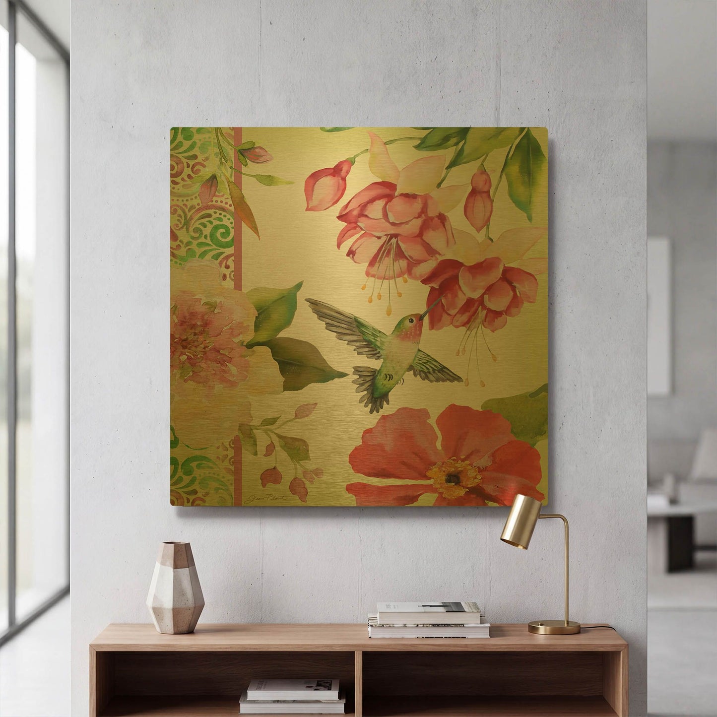 'Garden Party A' By Jean Plout Gold Metal Wall Art