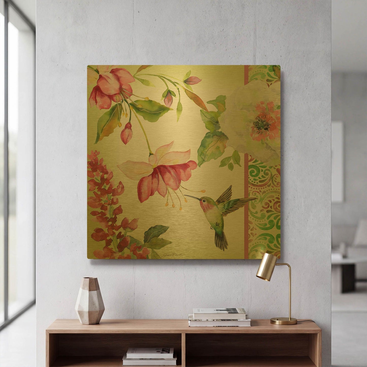 'Garden Party B' By Jean Plout Gold Metal Wall Art