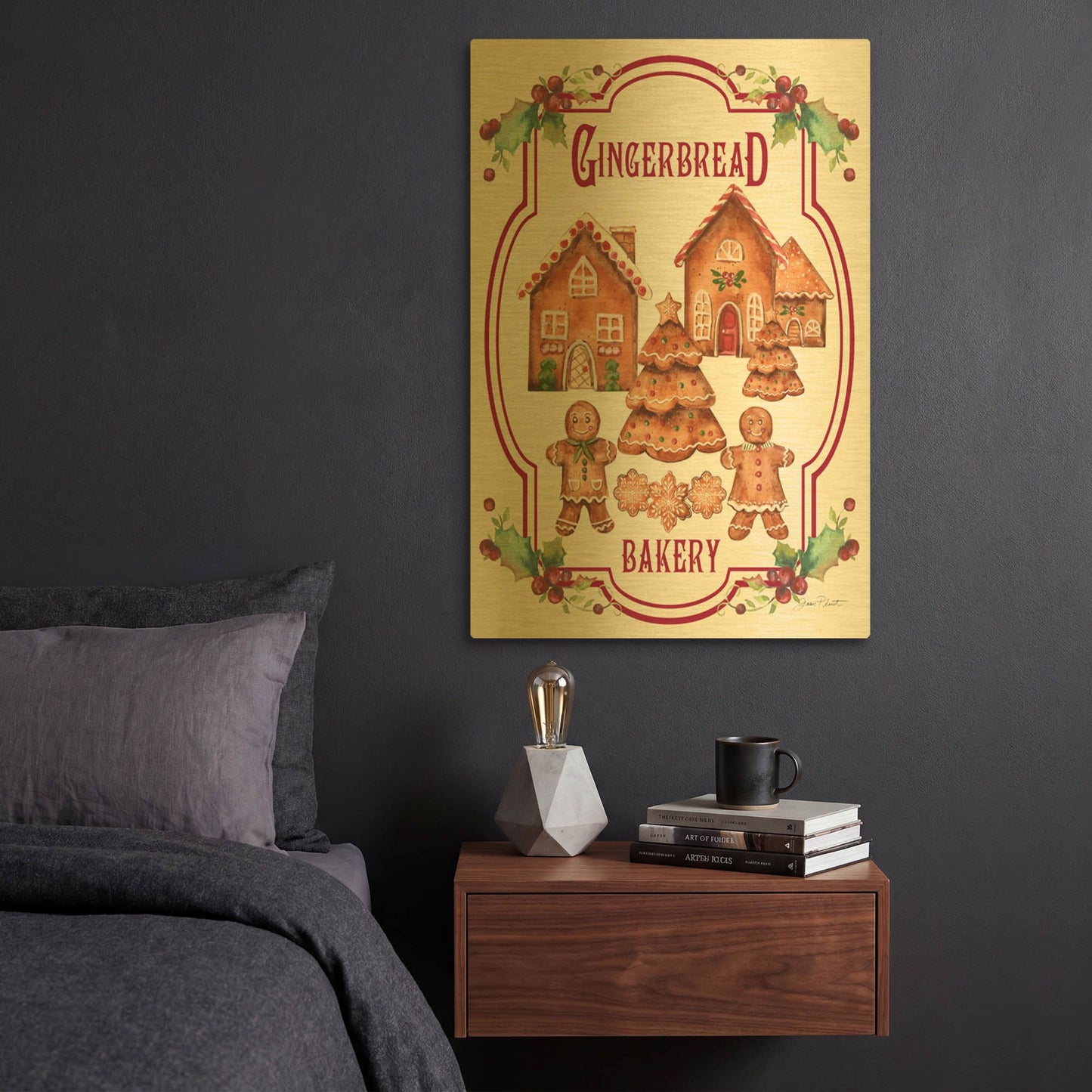 'Gingerbread Bakery Sign' By Jean Plout Gold Metal Wall Art