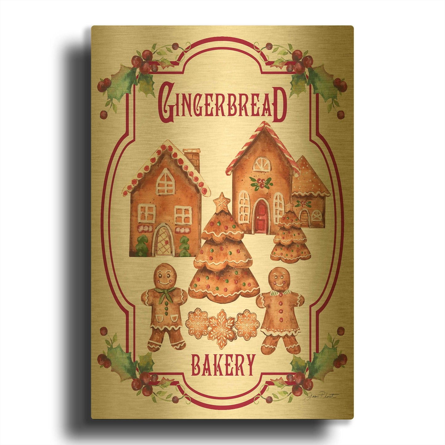 'Gingerbread Bakery Sign' By Jean Plout Gold Metal Wall Art