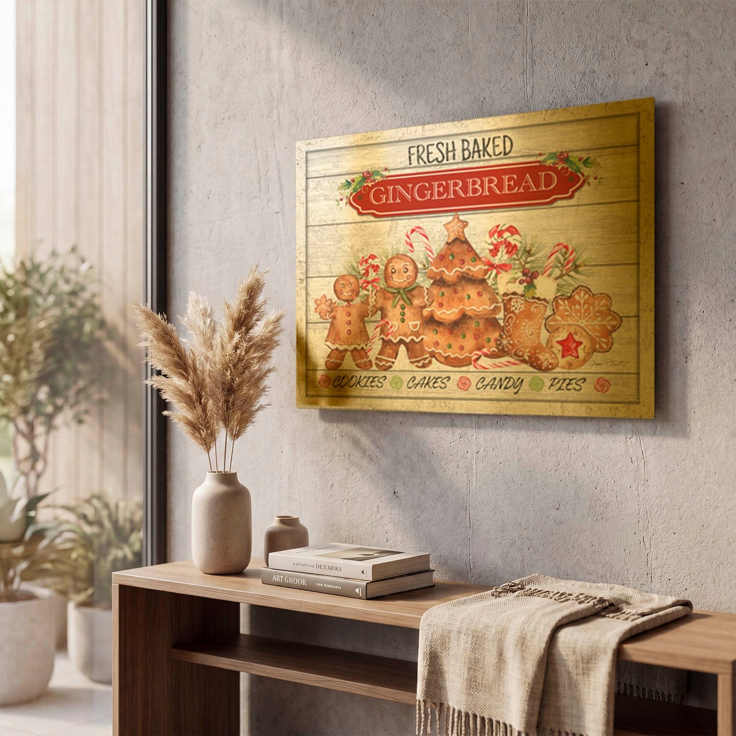 'Gingerbread Sign C1' By Jean Plout Gold Metal Wall Art