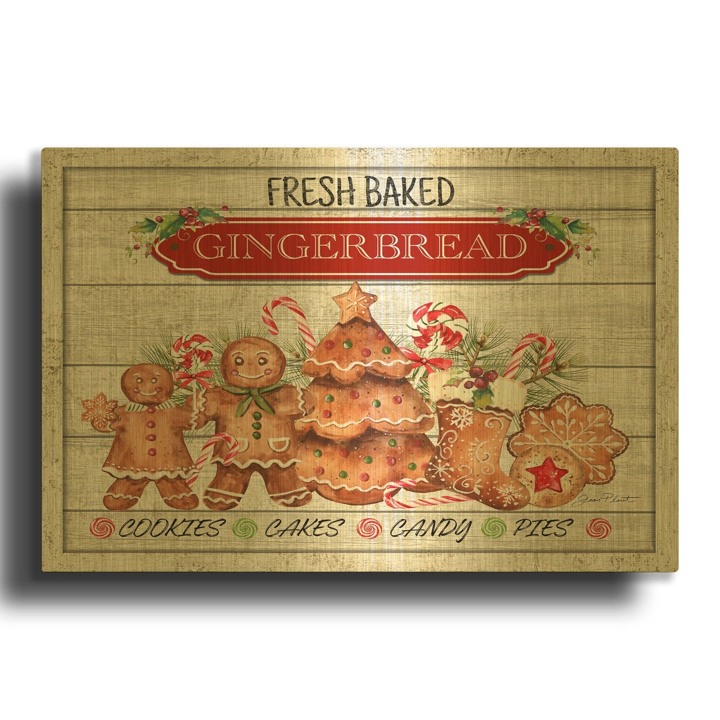 'Gingerbread Sign C1' By Jean Plout Gold Metal Wall Art