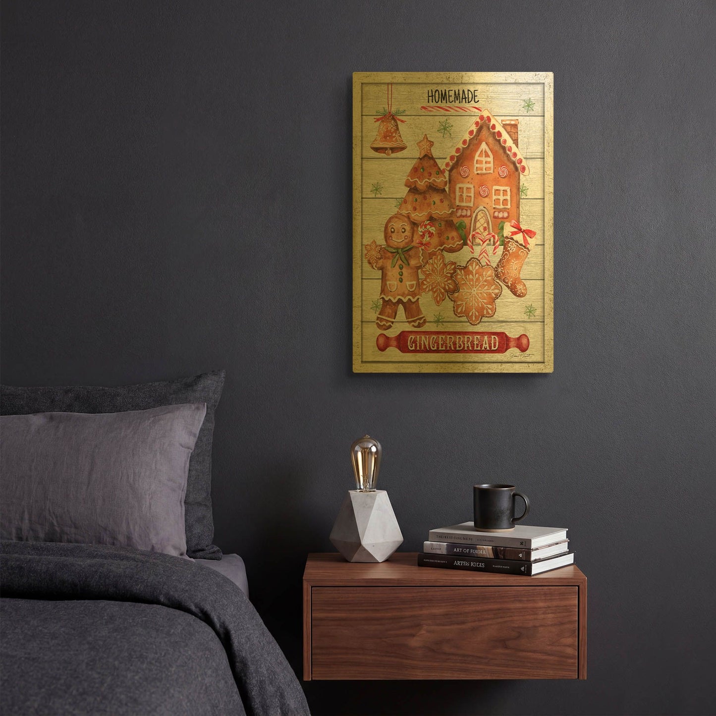 'Gingerbread Sign D1' By Jean Plout Gold Metal Wall Art