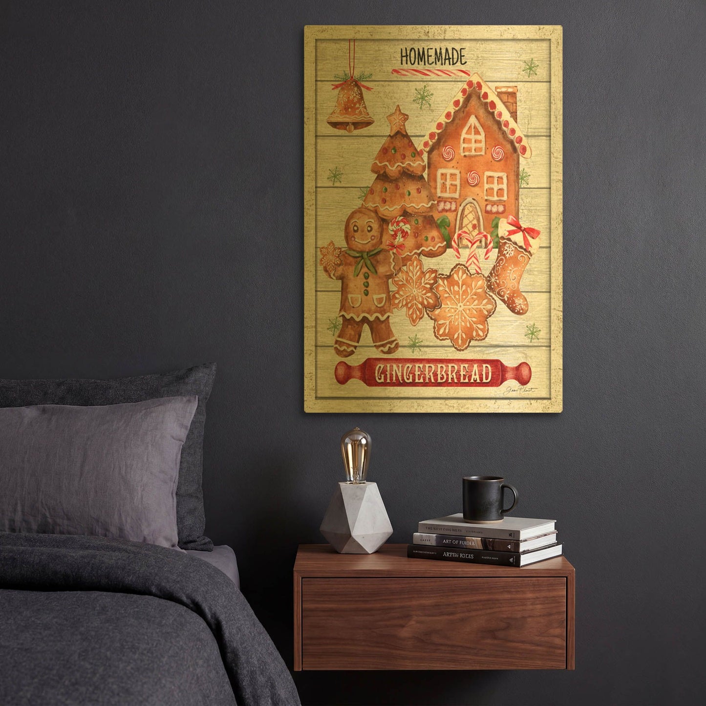 'Gingerbread Sign D1' By Jean Plout Gold Metal Wall Art