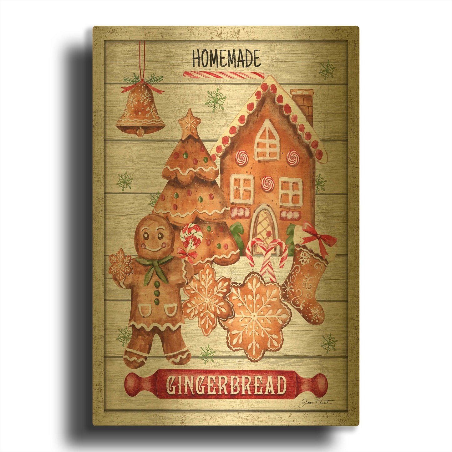 'Gingerbread Sign D1' By Jean Plout Gold Metal Wall Art