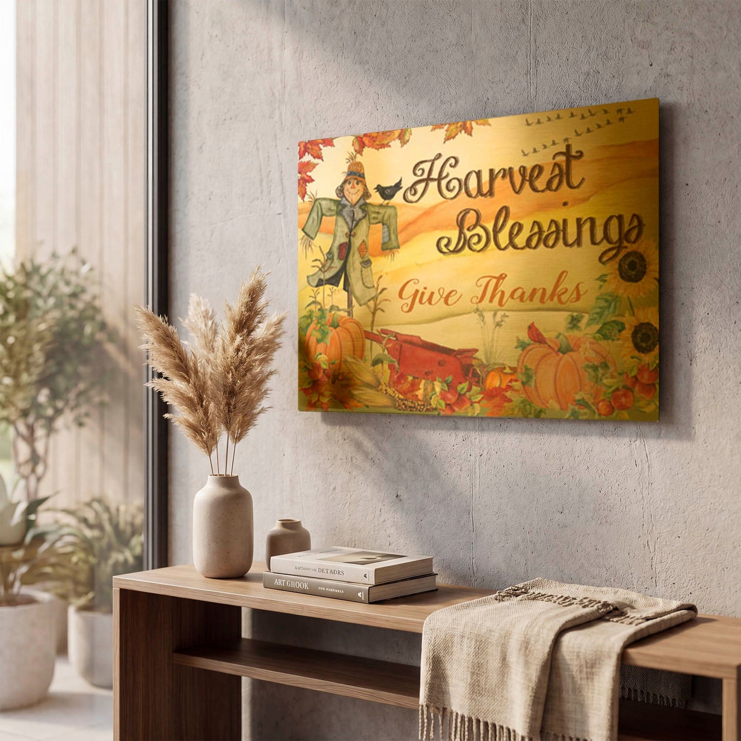 'Give Thanks A' By Jean Plout Gold Metal Wall Art