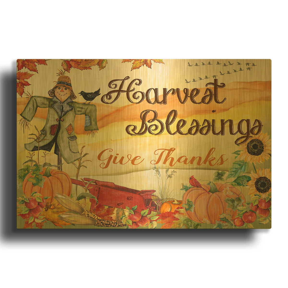 'Give Thanks A' By Jean Plout Gold Metal Wall Art