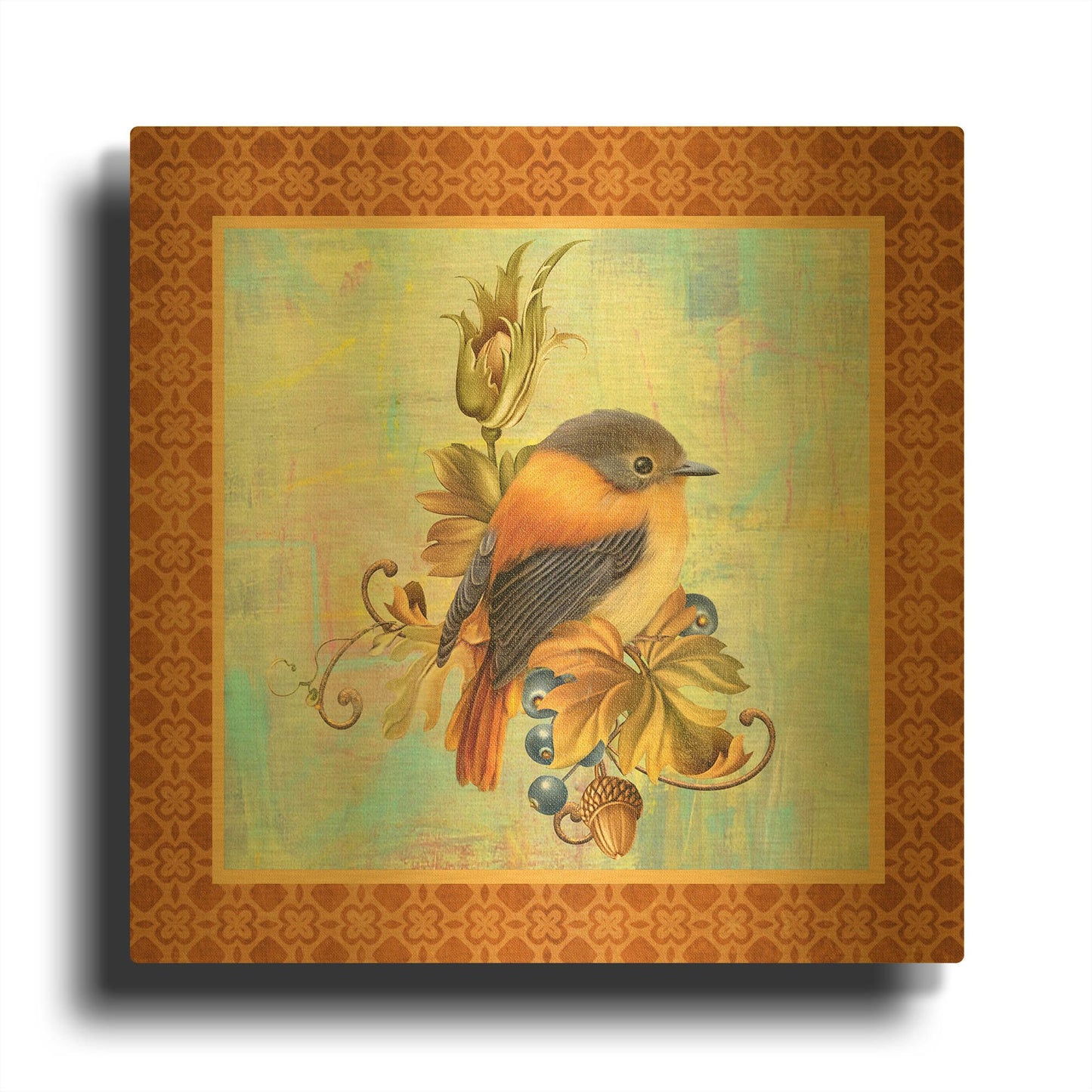 'Glorious Birds On Aqua A' By Jean Plout Gold Metal Wall Art