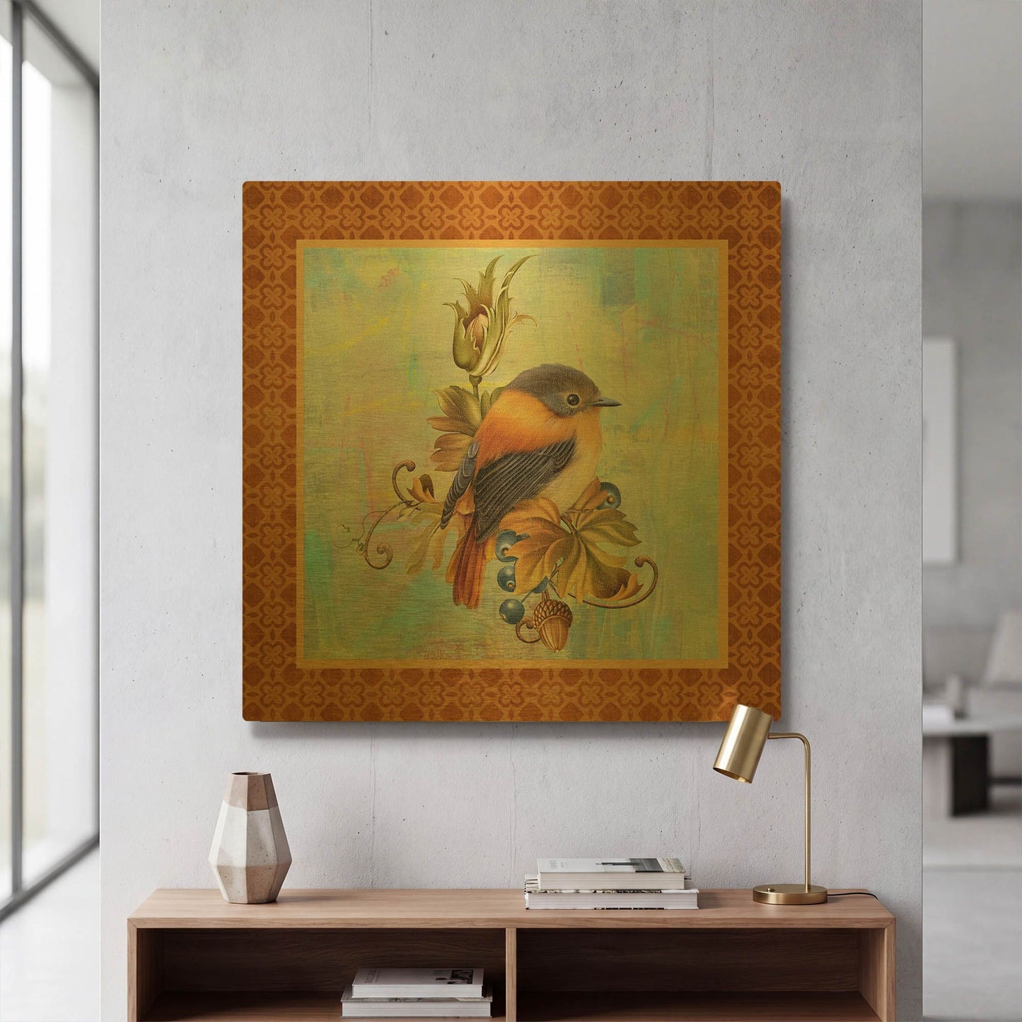 'Glorious Birds On Aqua A' By Jean Plout Gold Metal Wall Art