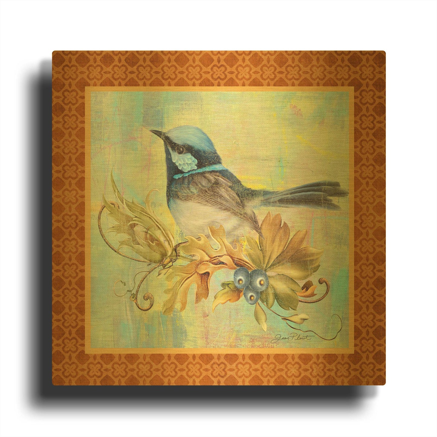 'Glorious Birds On Aqua B' By Jean Plout Gold Metal Wall Art