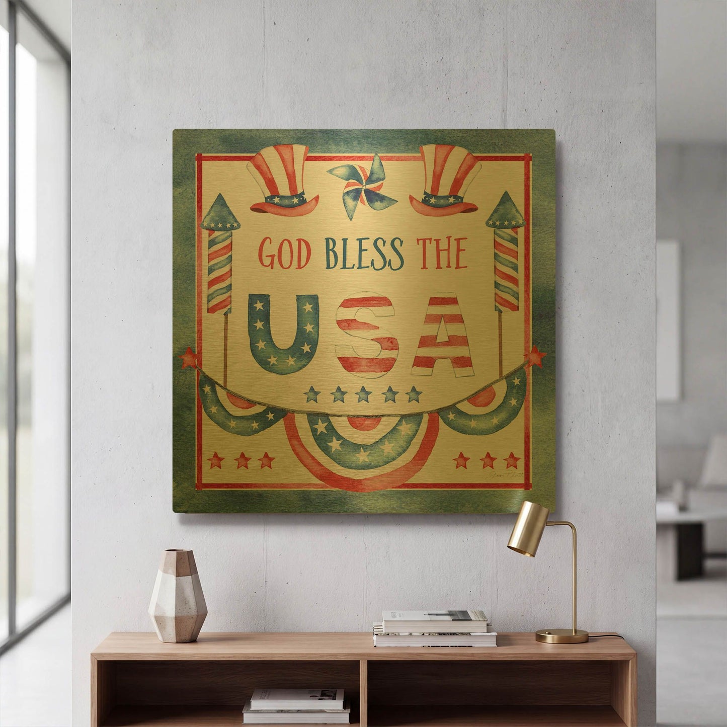 'God Bless The Usa 1' By Jean Plout Gold Metal Wall Art