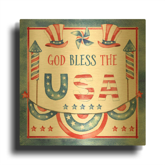 'God Bless The Usa 1' By Jean Plout Gold Metal Wall Art