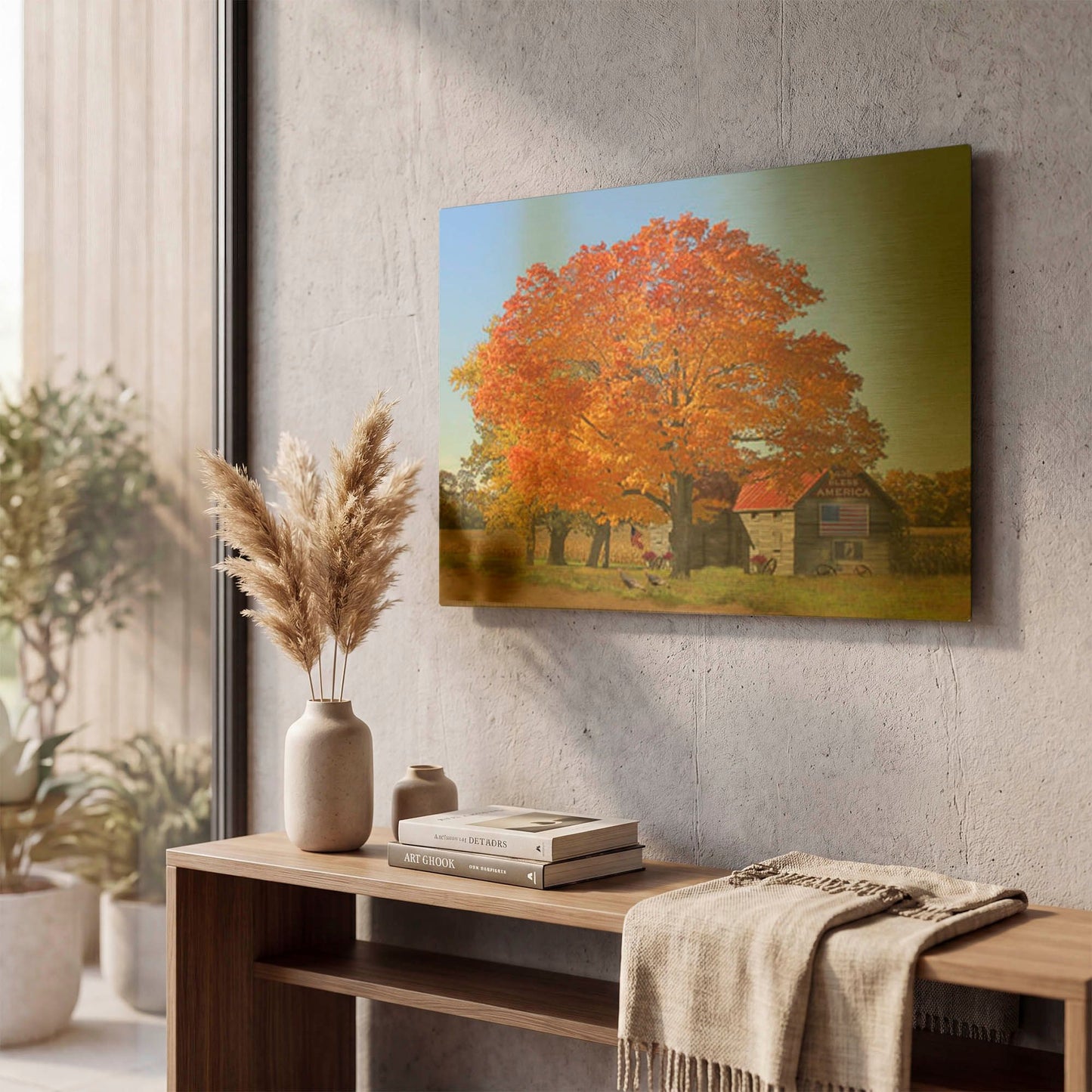 'God Bless In Fall With Turkeys' By Jean Plout Gold Metal Wall Art