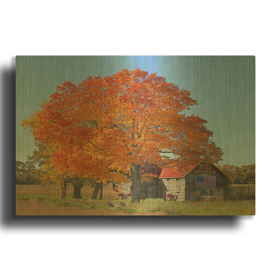 'God Bless In Fall With Turkeys' By Jean Plout Gold Metal Wall Art