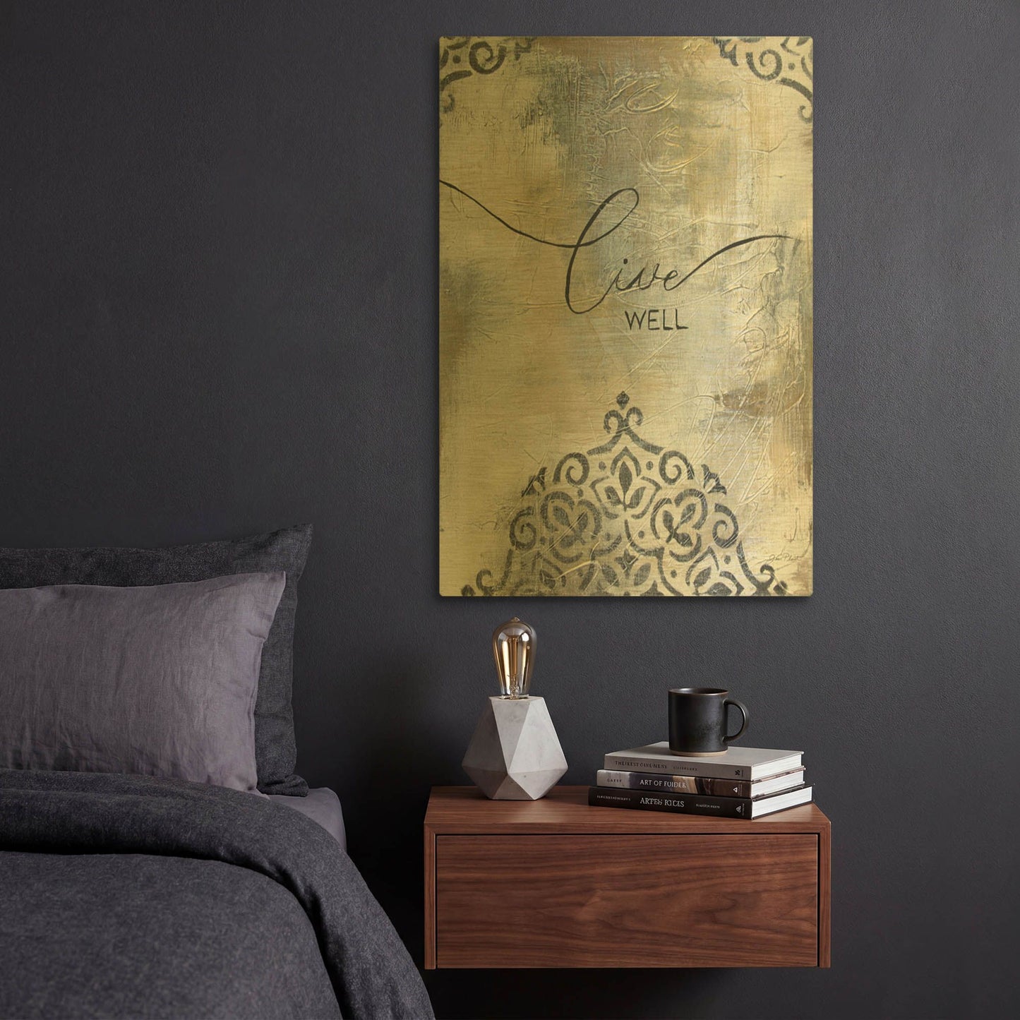 'Gold And Grey Sentiment A2' By Jean Plout Gold Metal Wall Art