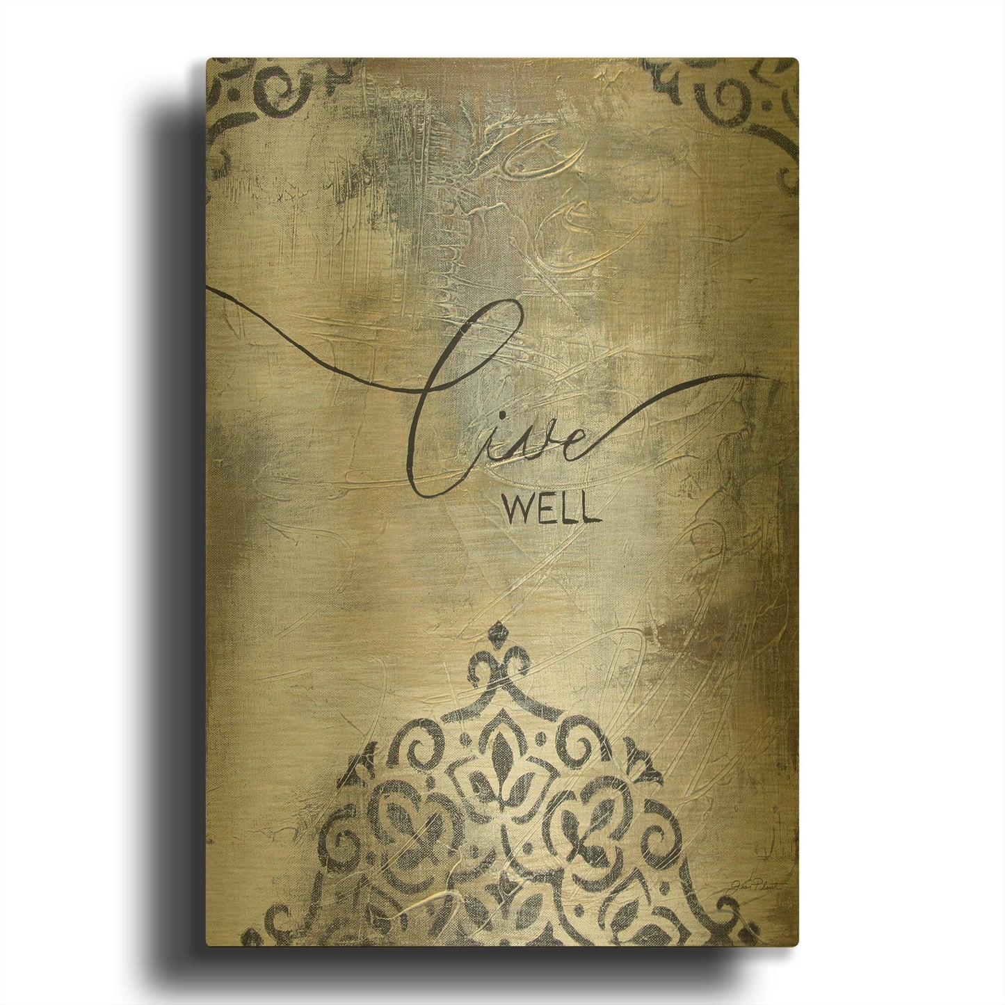 'Gold And Grey Sentiment A2' By Jean Plout Gold Metal Wall Art