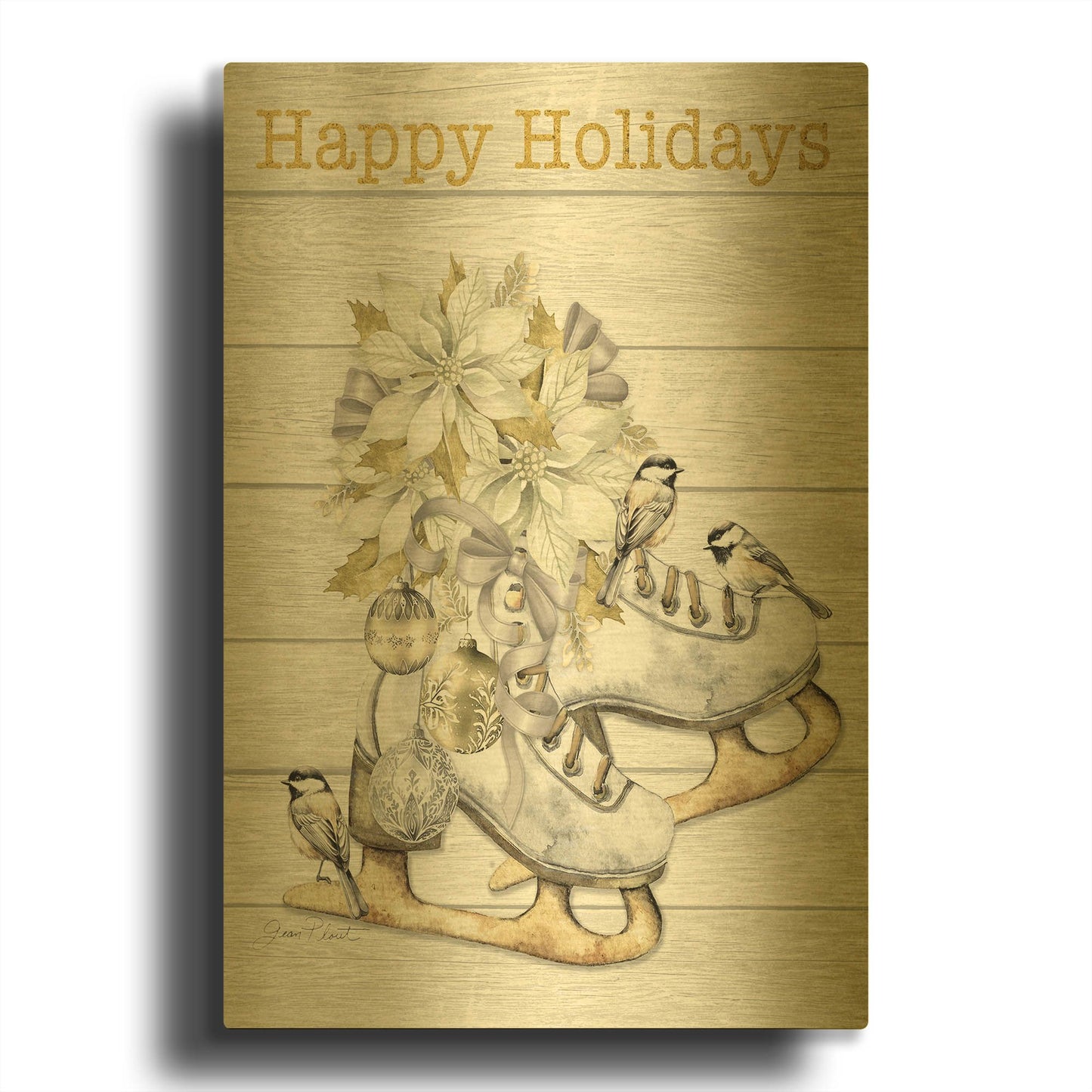 'Gold And Silver Skates' By Jean Plout Gold Metal Wall Art