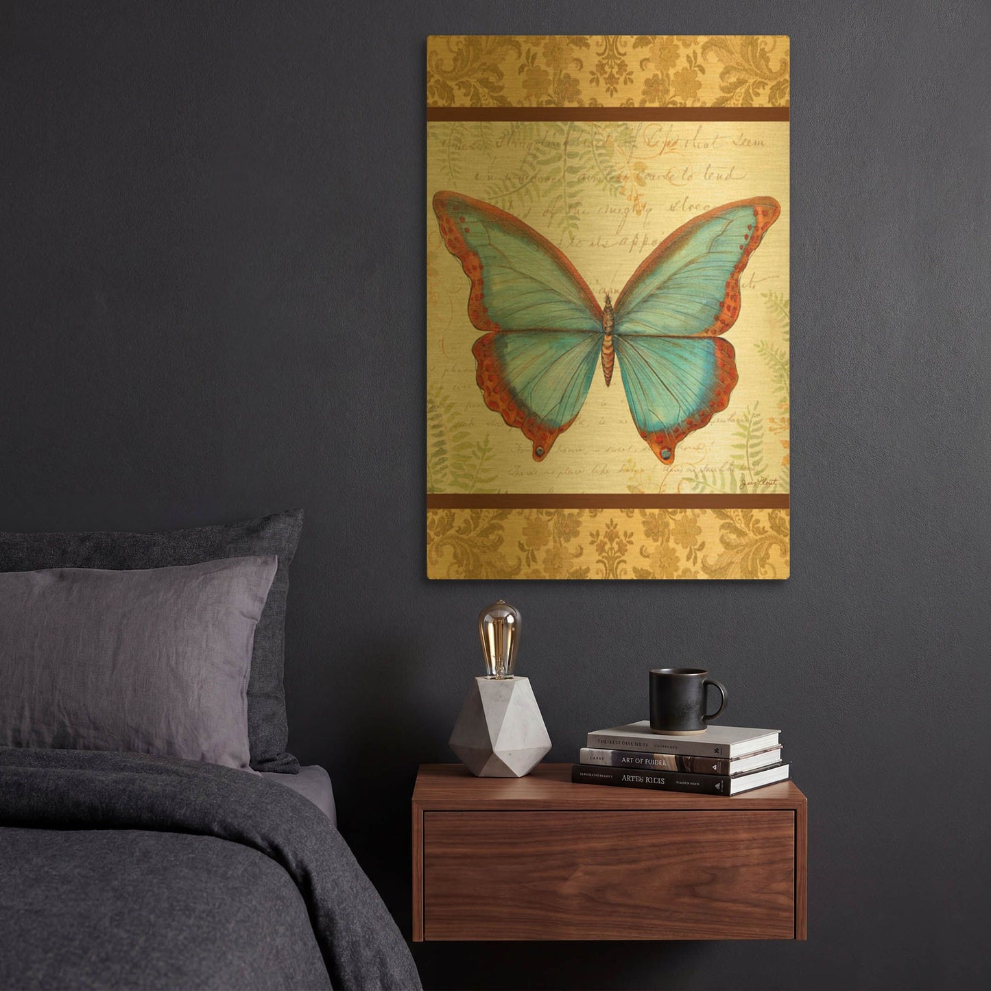 'Golden Tapestry Butterfly' By Jean Plout Gold Metal Wall Art