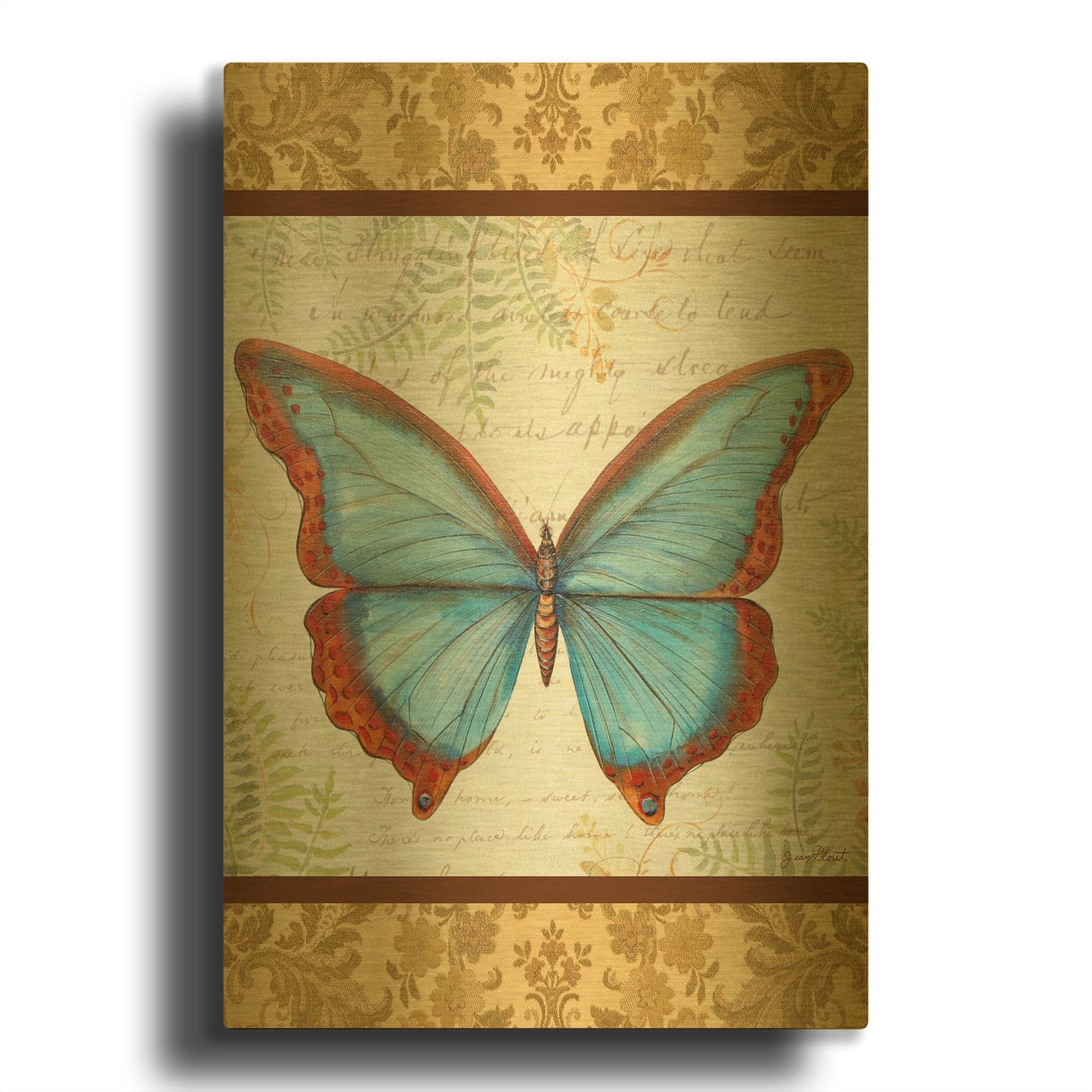 'Golden Tapestry Butterfly' By Jean Plout Gold Metal Wall Art