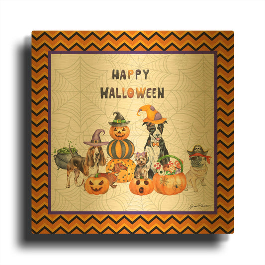 'Halloween Dogs A1' By Jean Plout Gold Metal Wall Art