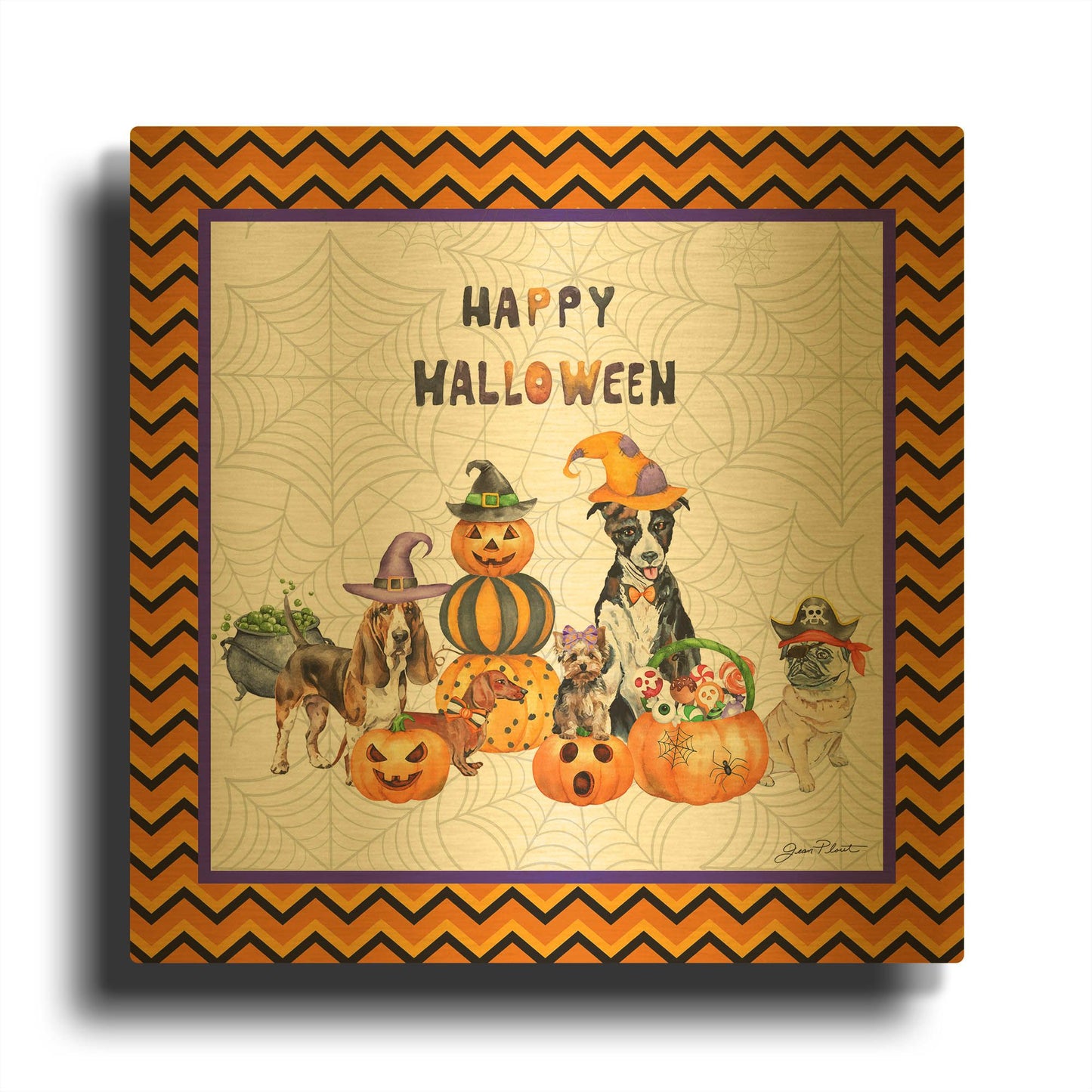 'Halloween Dogs A1' By Jean Plout Gold Metal Wall Art