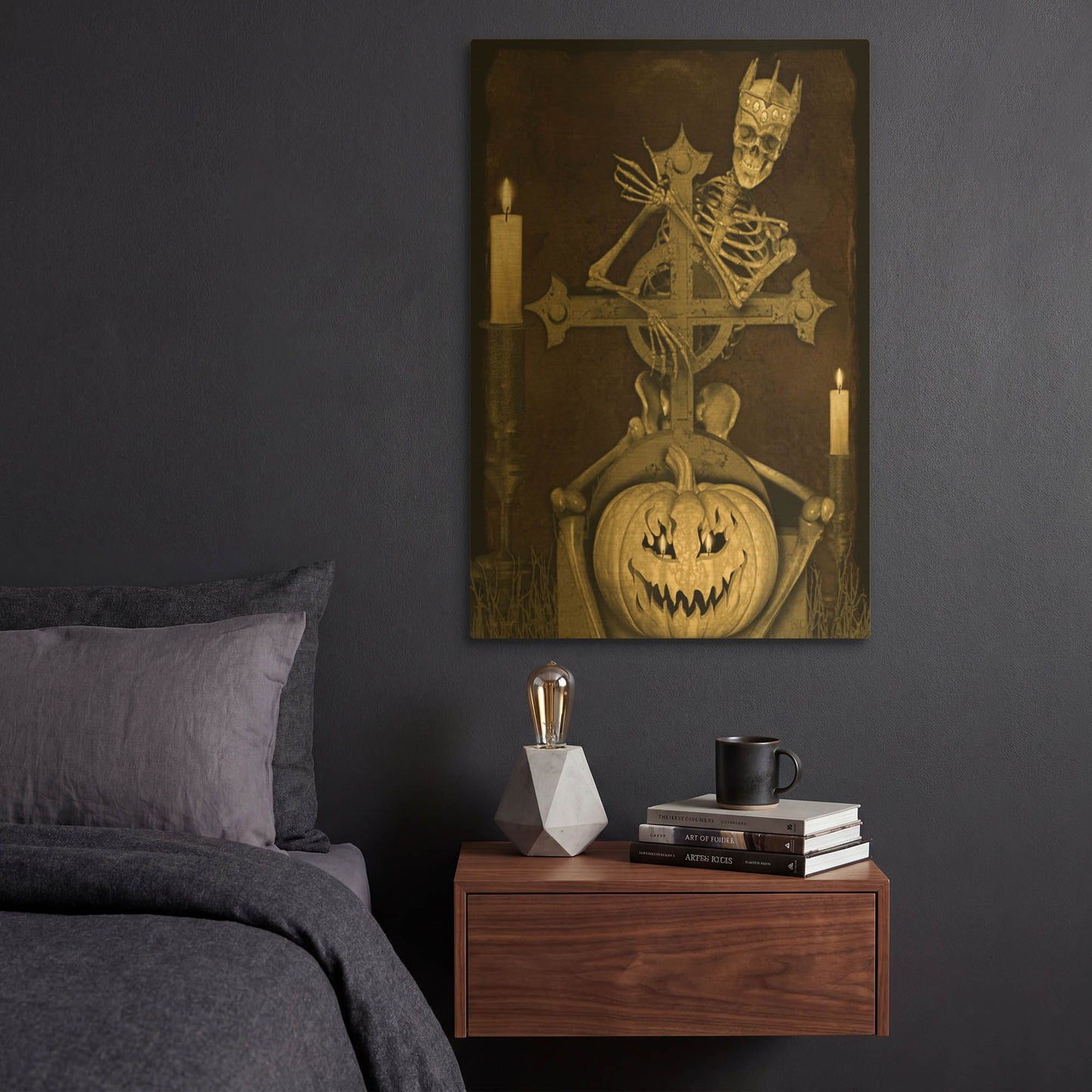 'Halloween Graveyard A' By Jean Plout Gold Metal Wall Art