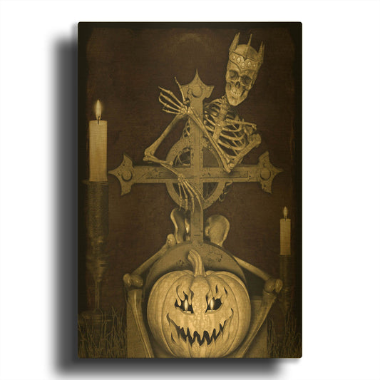 'Halloween Graveyard A' By Jean Plout Gold Metal Wall Art