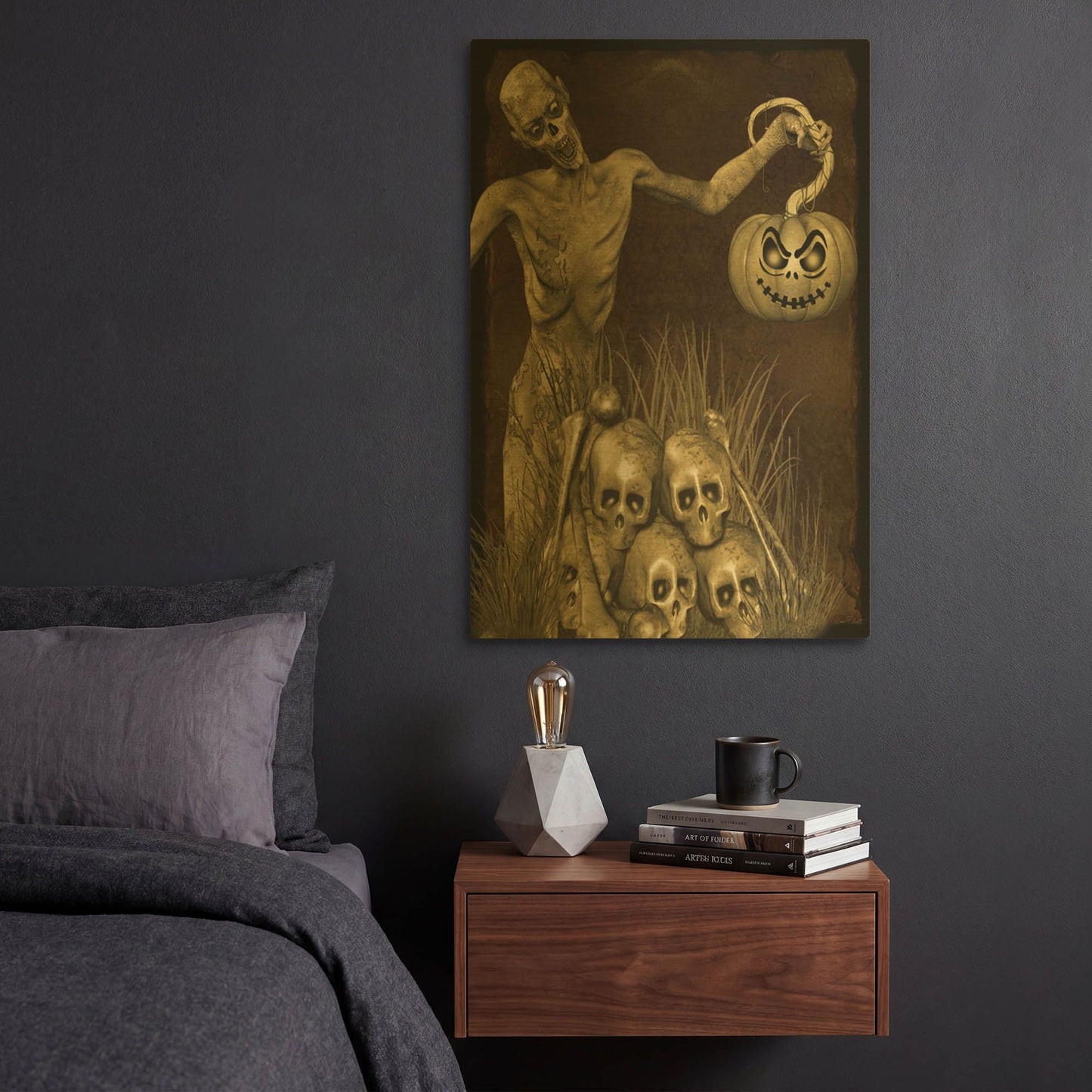 'Halloween Graveyard B' By Jean Plout Gold Metal Wall Art