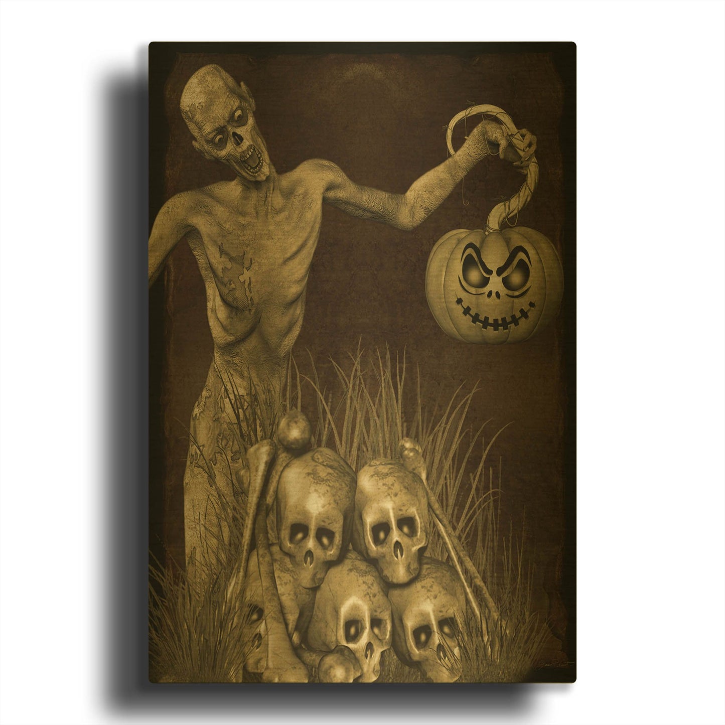 'Halloween Graveyard B' By Jean Plout Gold Metal Wall Art