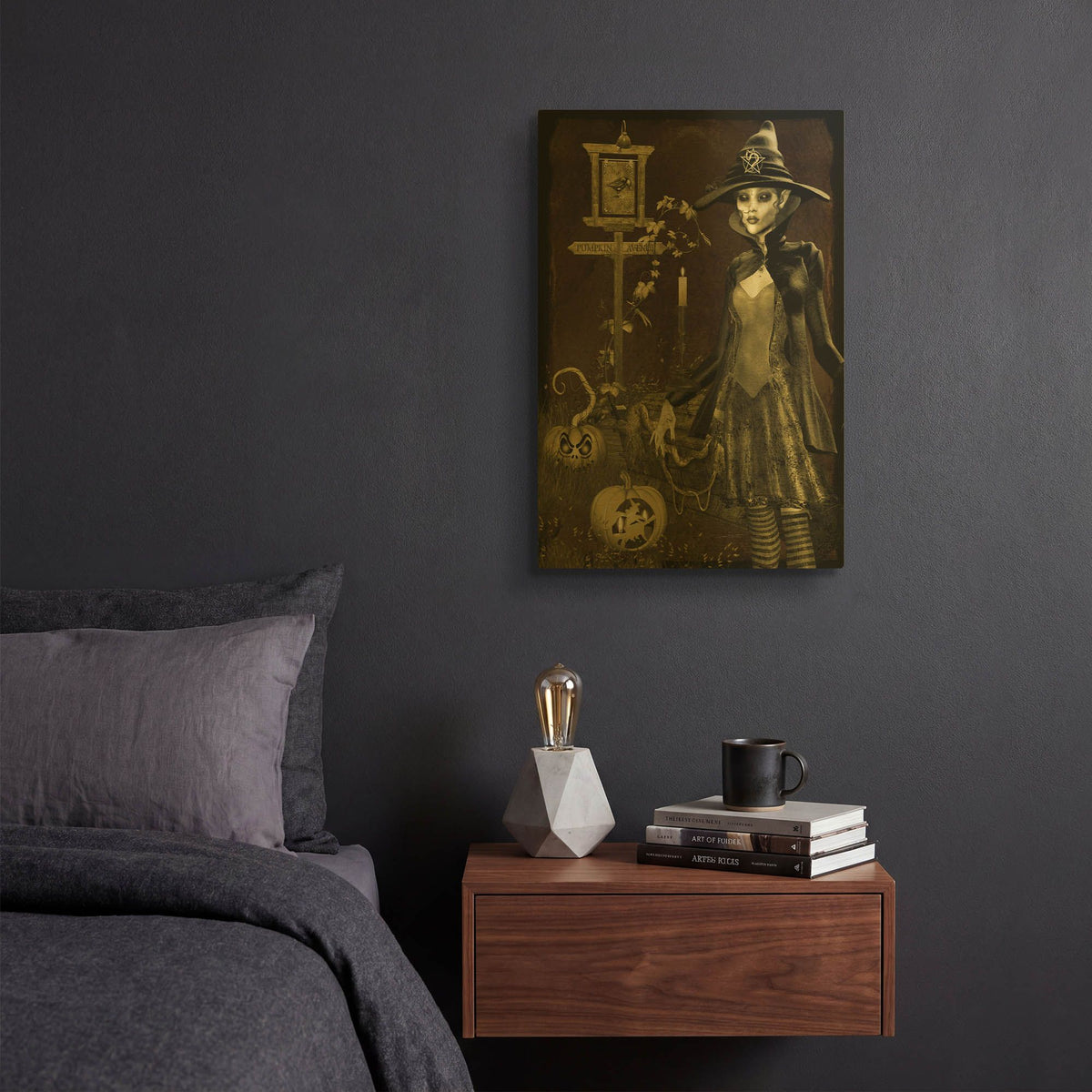 'Halloween Graveyard C' By Jean Plout Gold Metal Wall Art