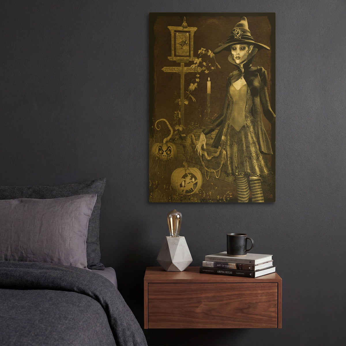 'Halloween Graveyard C' By Jean Plout Gold Metal Wall Art