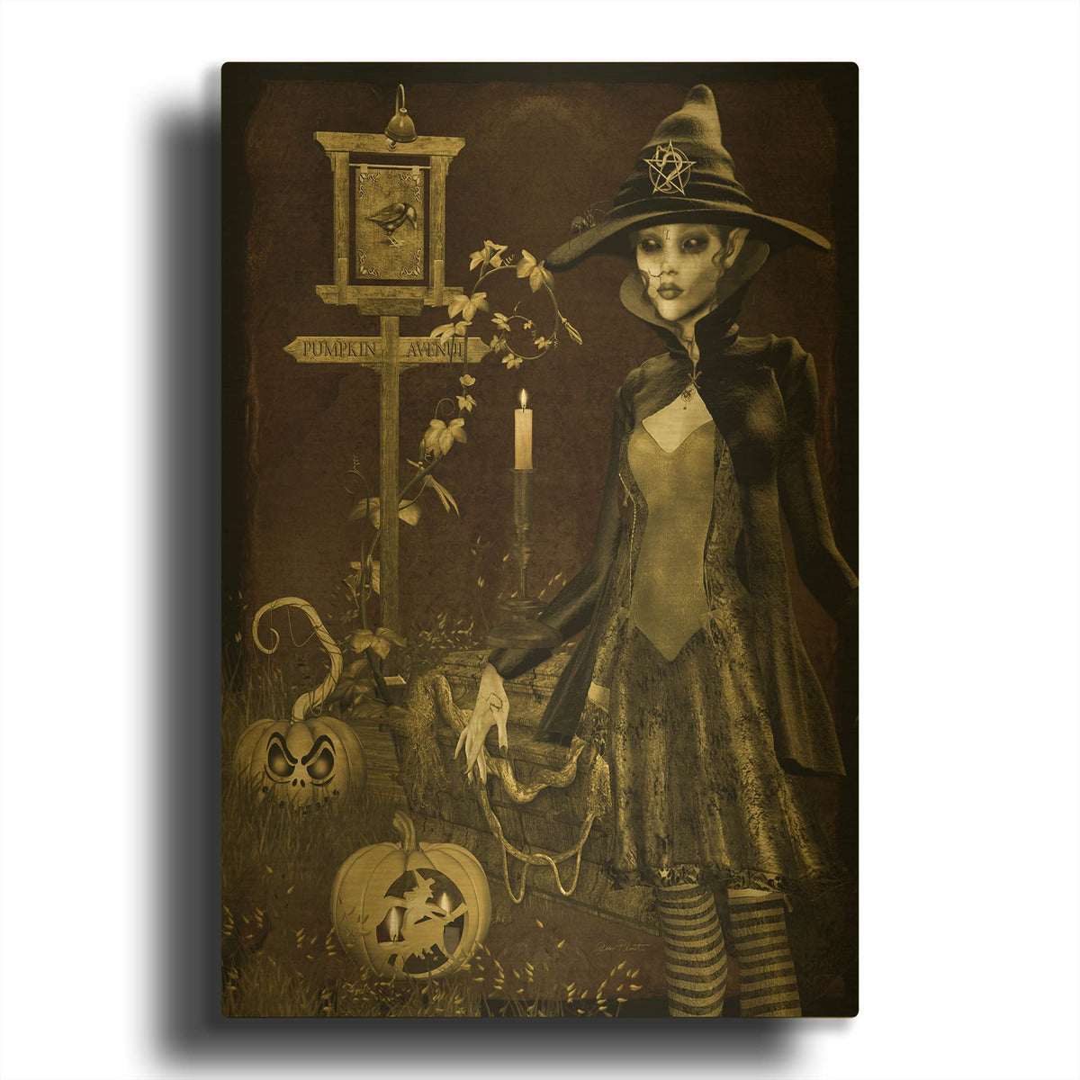 'Halloween Graveyard C' By Jean Plout Gold Metal Wall Art