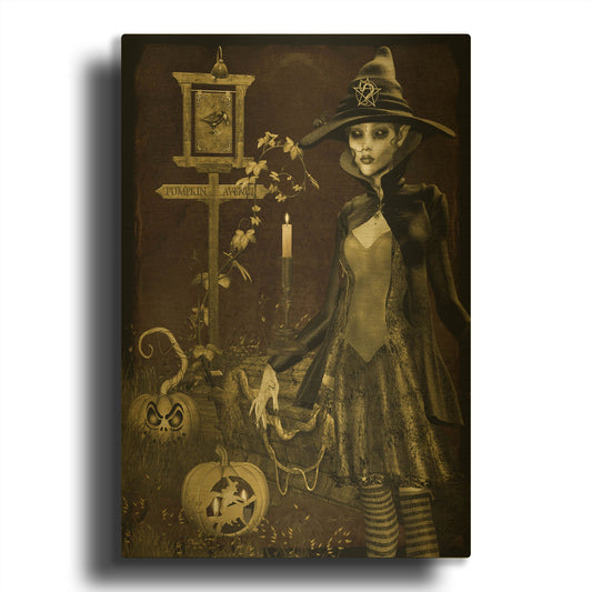 'Halloween Graveyard C' By Jean Plout Gold Metal Wall Art