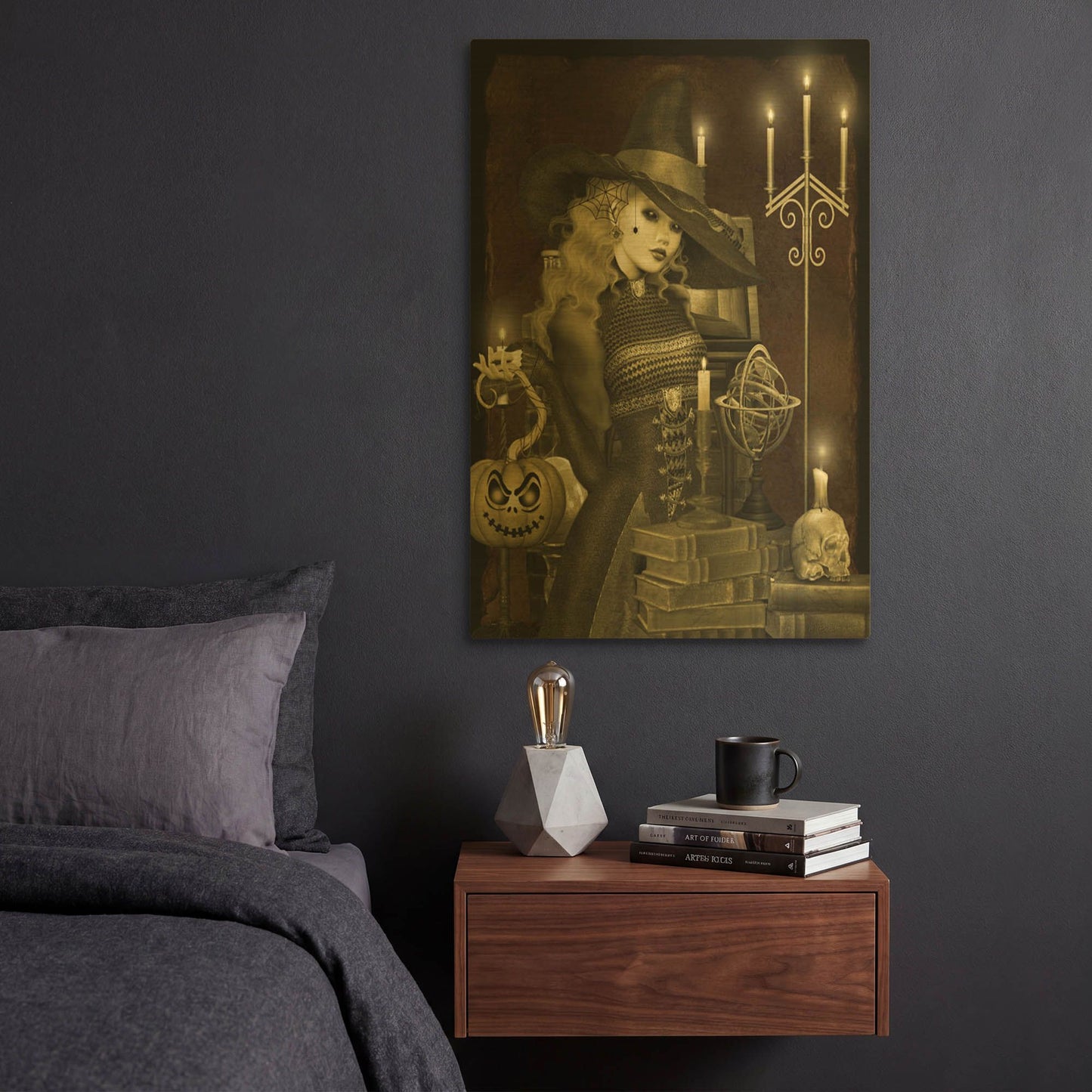 'Halloween Graveyard E' By Jean Plout Gold Metal Wall Art