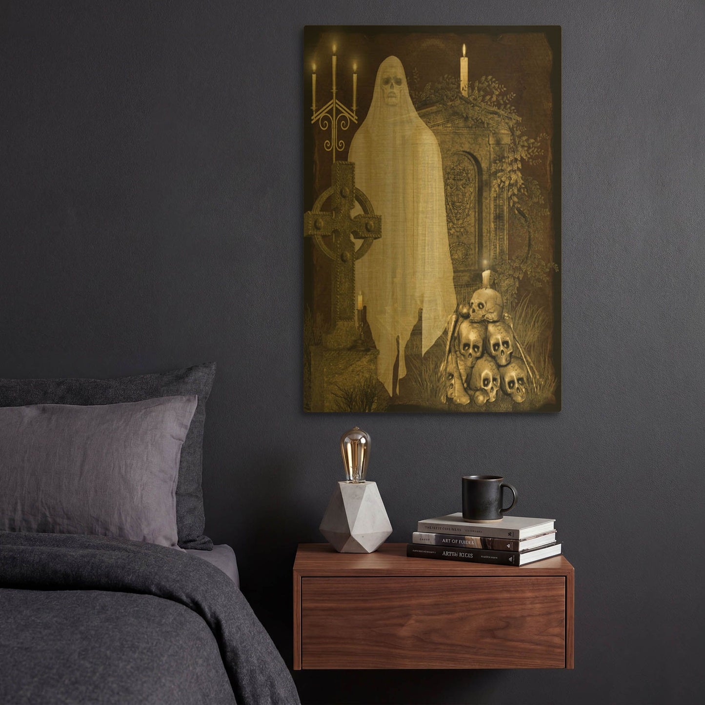 'Halloween Graveyard F' By Jean Plout Gold Metal Wall Art
