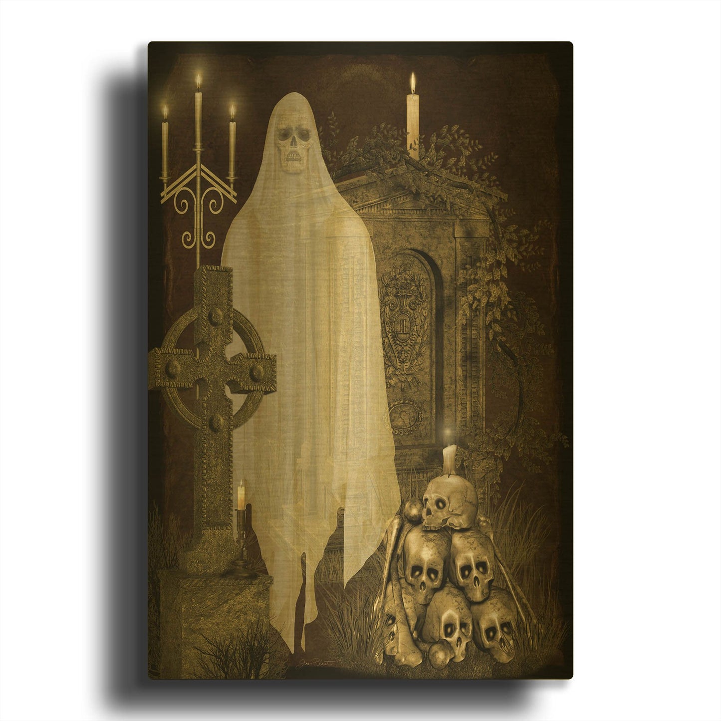 'Halloween Graveyard F' By Jean Plout Gold Metal Wall Art